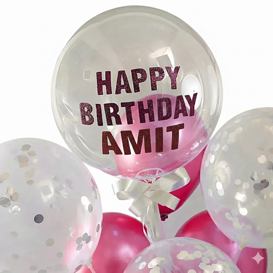 Personalized Pink & Confetti Birthday Balloon Bouquet