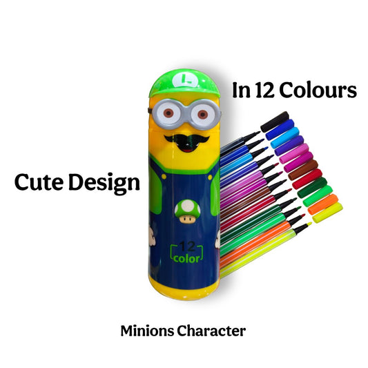 Super Minion Mashup: 12-Piece Sketch Pen Set with Character Case