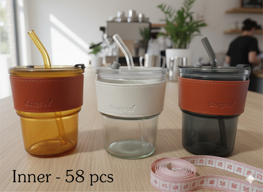 Glass Coffee Cup with Straw Cover - 58 Pcs