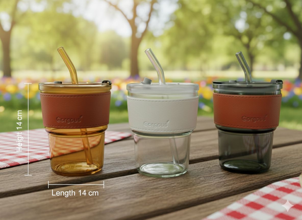 Glass Coffee Cup with Straw Cover - 58 Pcs
