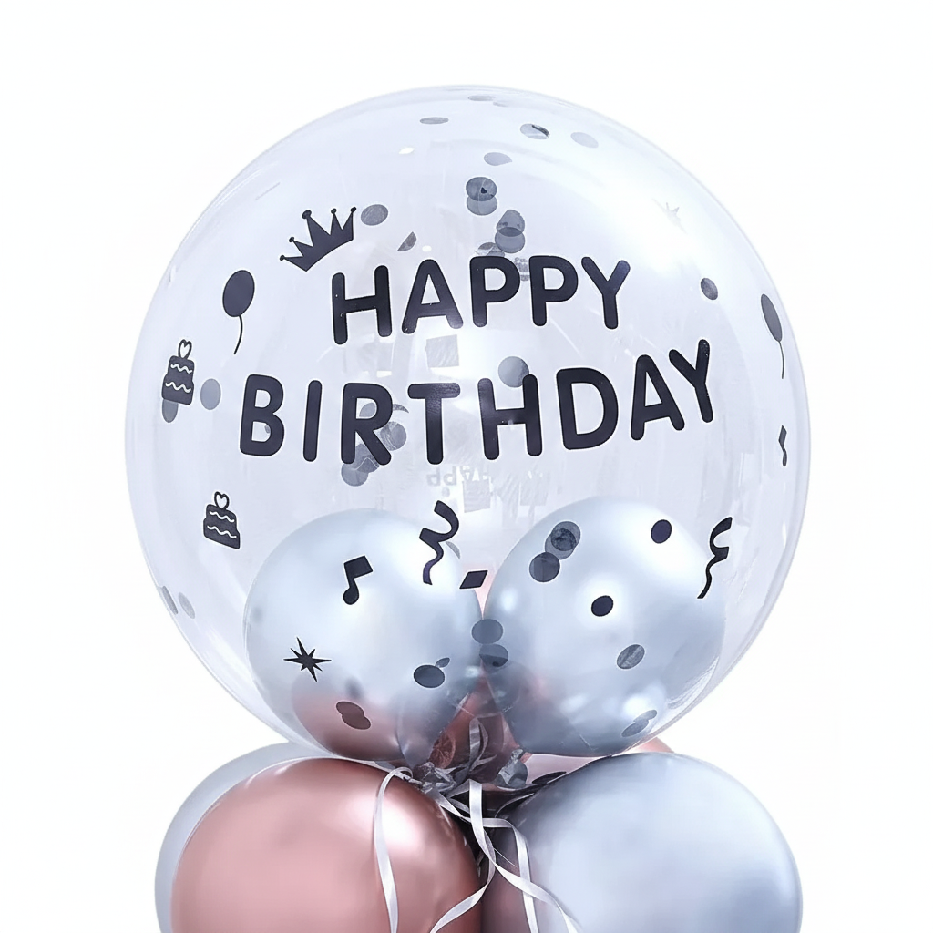 Premium Chrome & Rose Gold Birthday Balloon Bouquet | Ready-to-Display Mini Column