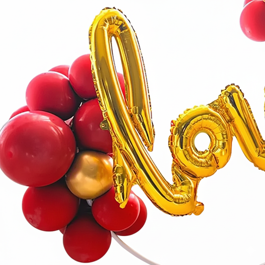 Event Decoration: Luxurious Red & Gold "Love" Balloon Arch