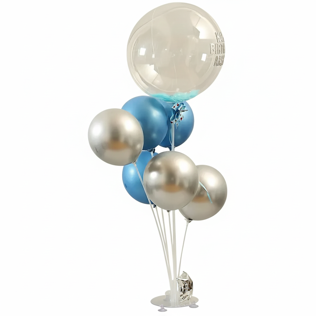 Personalized Blue & Silver Chrome Balloon Bouquet for him