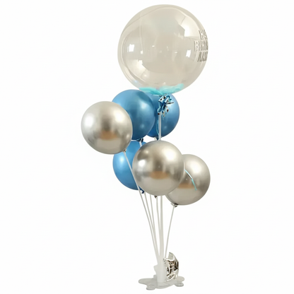 Personalized Blue & Silver Chrome Balloon Bouquet for him