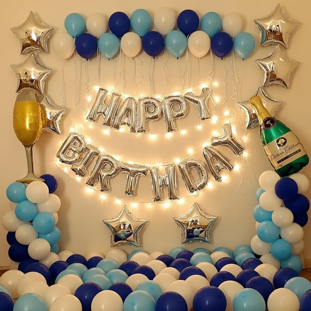 Blue & White Grand Birthday Balloon Decoration