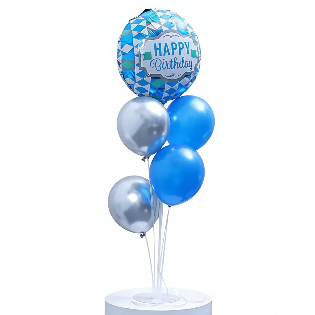 Blue & Silver Birthday Balloon Bouquet (Ready-to-Display)