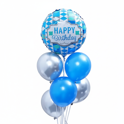 Blue & Silver Birthday Balloon Bouquet (Ready-to-Display)