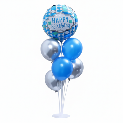 Blue & Silver Birthday Balloon Bouquet (Ready-to-Display)