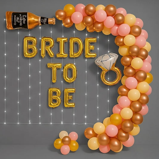 Gold & Pink Bride To Be Decoration Package | Premium Balloon Arch & Fairy Lights Setup