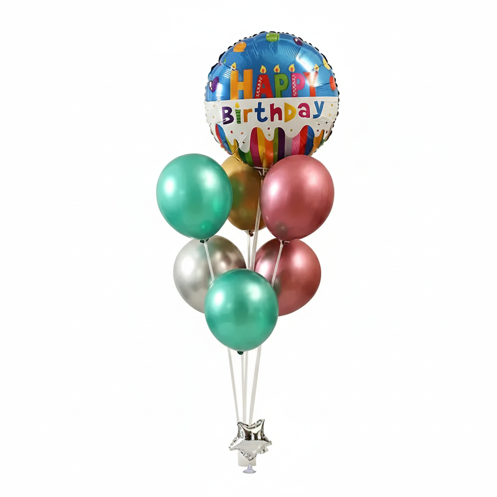 Premium Birthday Celebration Balloon Bouquet - Metallic Teal, Rose Gold & Gold