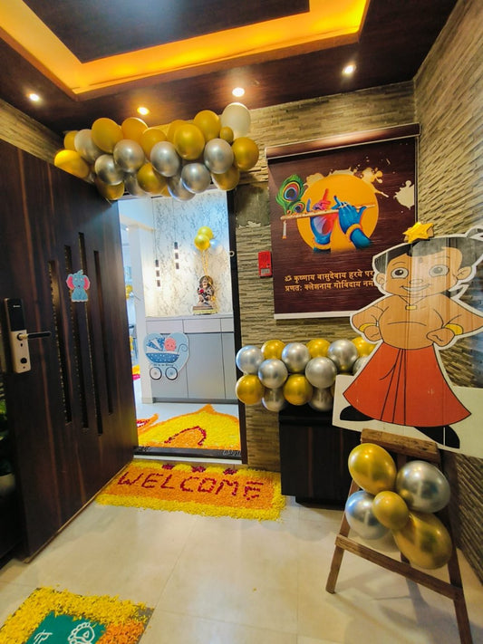 Grand "Welcome Baby" Home Entry Decor – Floral Aisle & Character Balloon Pillars