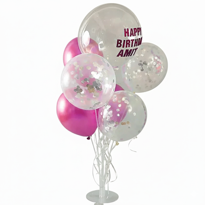 Personalized Pink & Confetti Birthday Balloon Bouquet