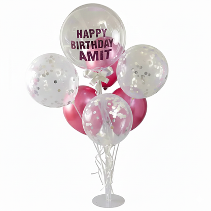 Personalized Pink & Confetti Birthday Balloon Bouquet