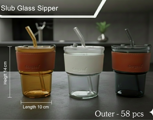 Glass Coffee Cup with Straw Cover - 58 Pcs