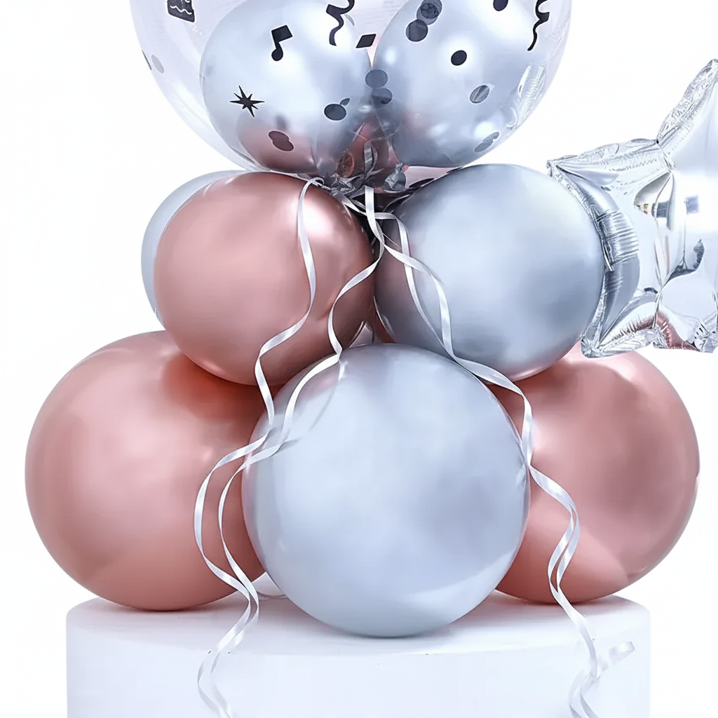 Premium Chrome & Rose Gold Birthday Balloon Bouquet | Ready-to-Display Mini Column