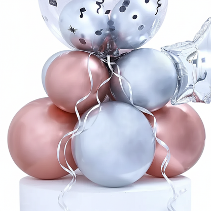 Premium Chrome & Rose Gold Birthday Balloon Bouquet | Ready-to-Display Mini Column