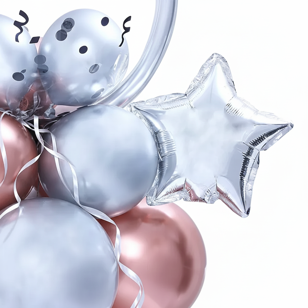 Premium Chrome & Rose Gold Birthday Balloon Bouquet | Ready-to-Display Mini Column