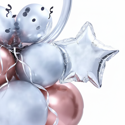 Premium Chrome & Rose Gold Birthday Balloon Bouquet | Ready-to-Display Mini Column