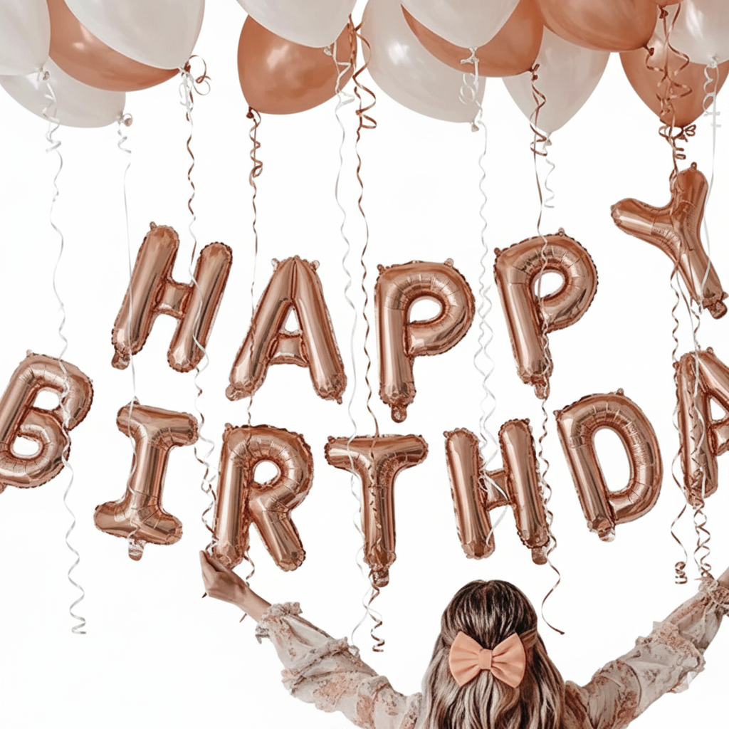 Rose Gold Deluxe Happy Birthday Balloon Decor (Platinum Style)