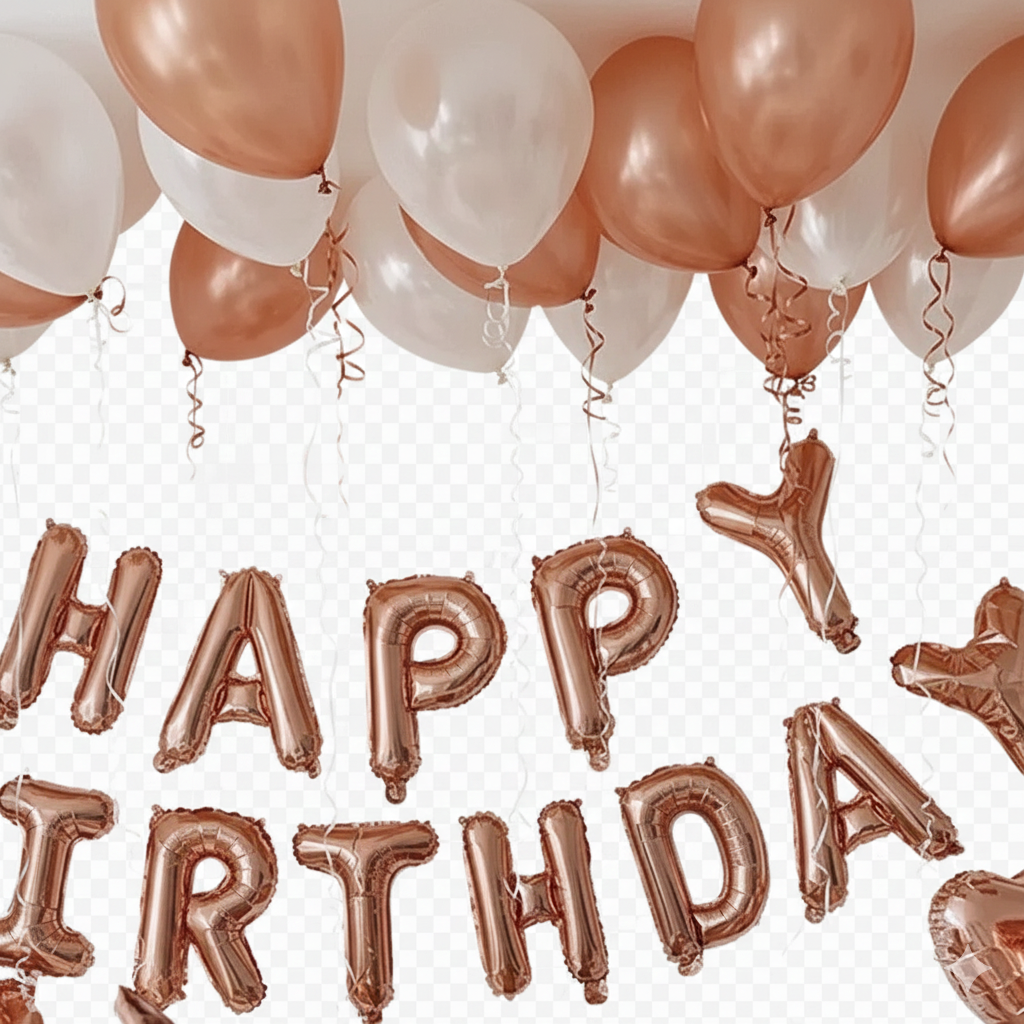 Rose Gold Deluxe Happy Birthday Balloon Decor (Platinum Style)
