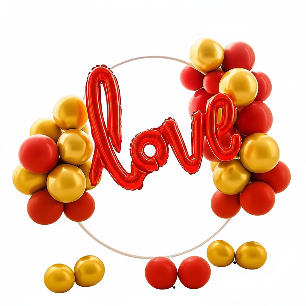 Event Decoration: Luxurious Red & Gold "Love" Balloon Arch