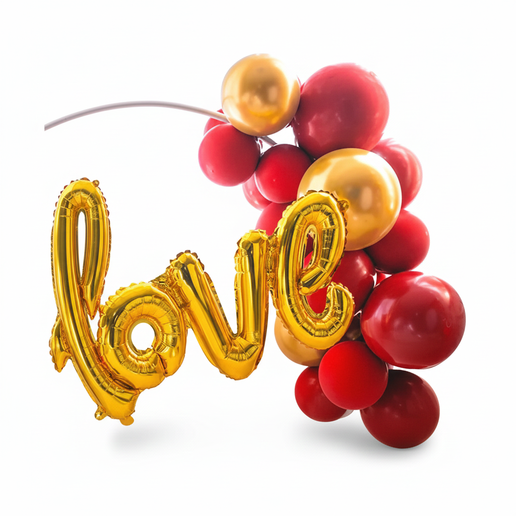 Event Decoration: Luxurious Red & Gold "Love" Balloon Arch