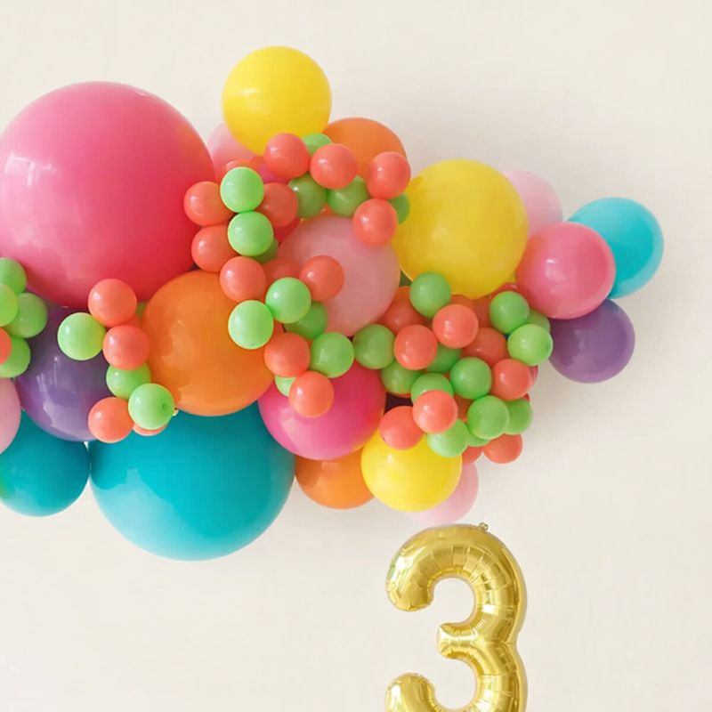 Vibrant Rainbow Balloon Garland & Gold Foil Birthday Decor Package