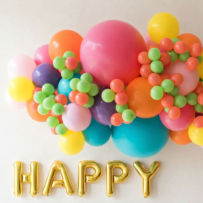 Vibrant Rainbow Balloon Garland & Gold Foil Birthday Decor Package