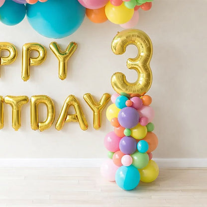 Vibrant Rainbow Balloon Garland & Gold Foil Birthday Decor Package